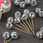 Soelomu 24 Pcs Disco Ball Cupcake Toppers – Mini Cake Picks (1970s Disco Theme)