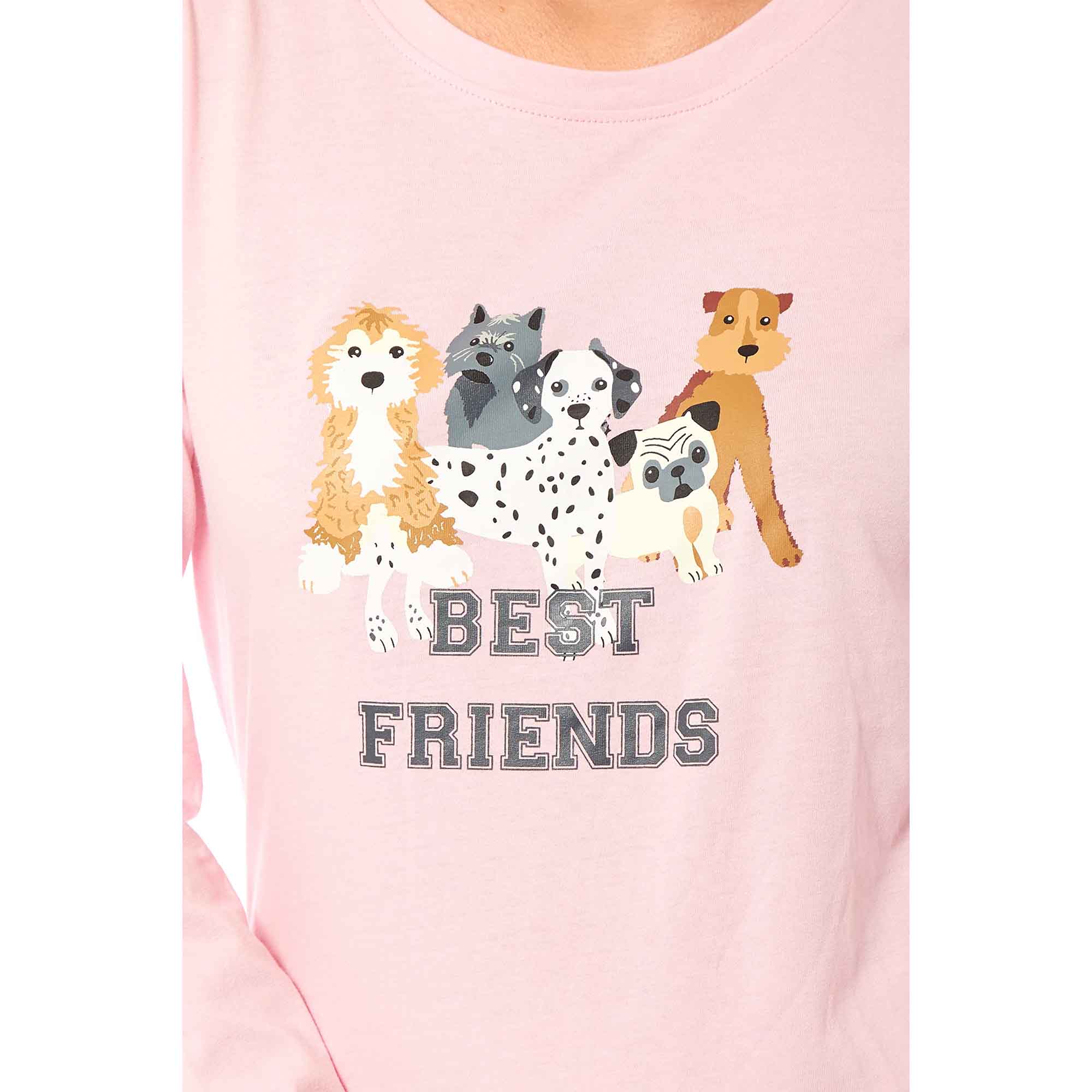 Daisy Dreamer Women's Soft Pink Dogs Pyjama Lounge Set Jersey Cotton Easy Care Super Soft Cosy Sleepwear