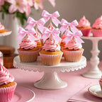 Solldgt 24Pcs Pink Bow Cupcake Toppers – Elegant Bowknot Picks for Celebrations
