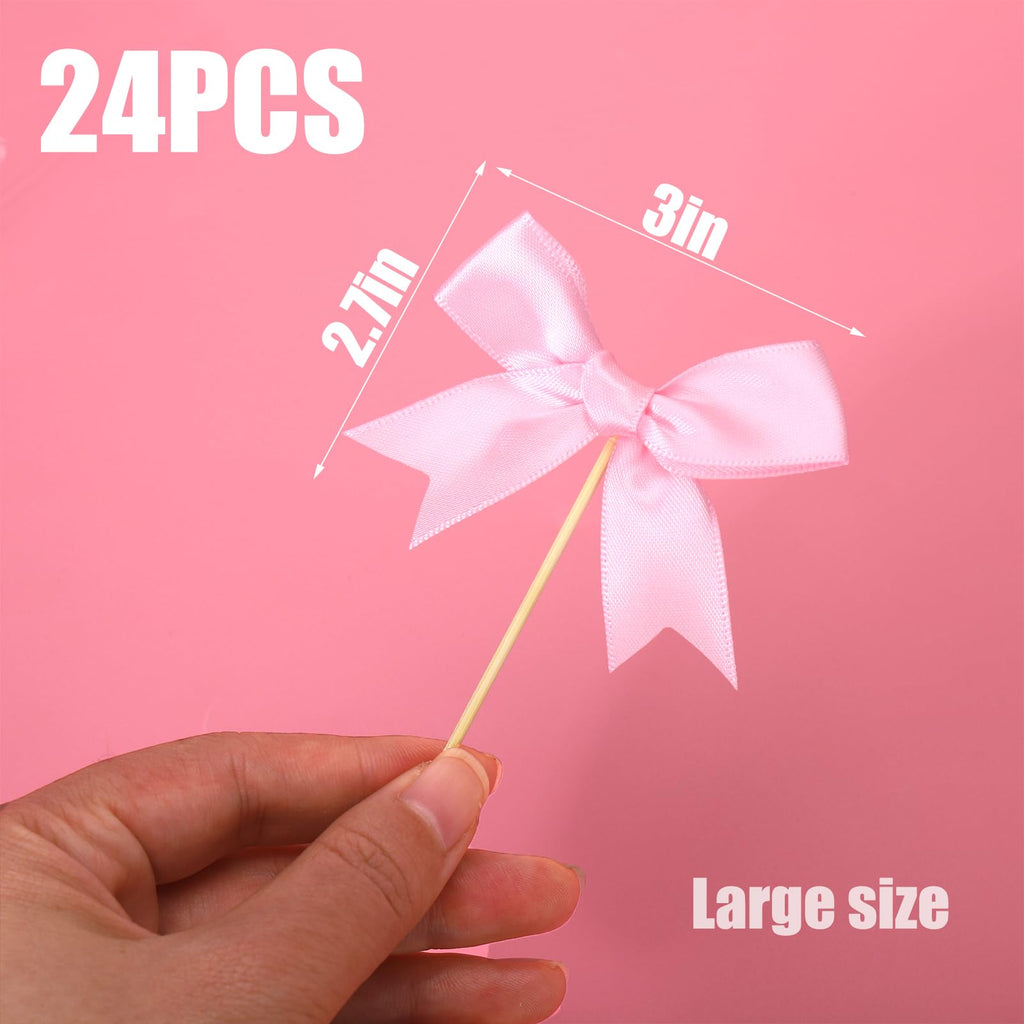 Solldgt 24Pcs Pink Bow Cupcake Toppers – Elegant Bowknot Picks for Celebrations