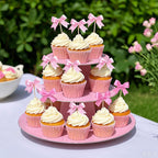 Solldgt 24Pcs Pink Bow Cupcake Toppers – Elegant Bowknot Picks for Celebrations