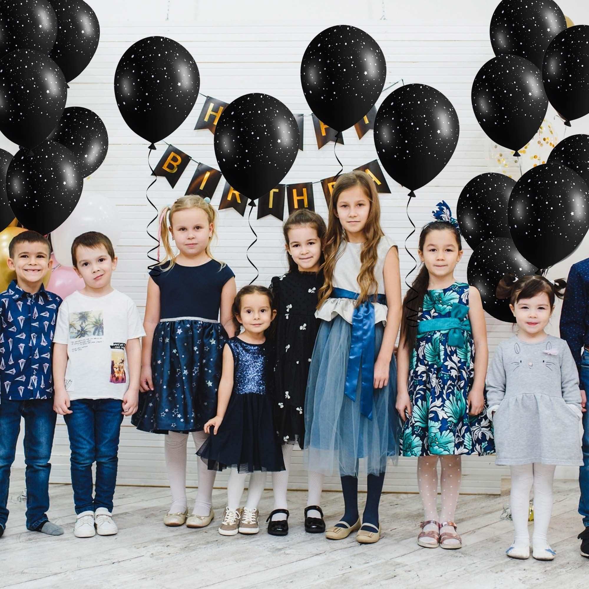 Sondeng 40Pcs Galaxy Balloons – Black Star Latex Balloons for Space Birthday Party Decor