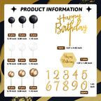 SONICEBUY 48Pcs Balls Cake Toppers – Black Gold White Balls, Acrylic Numbers 0-9, Happy Birthday Toppers