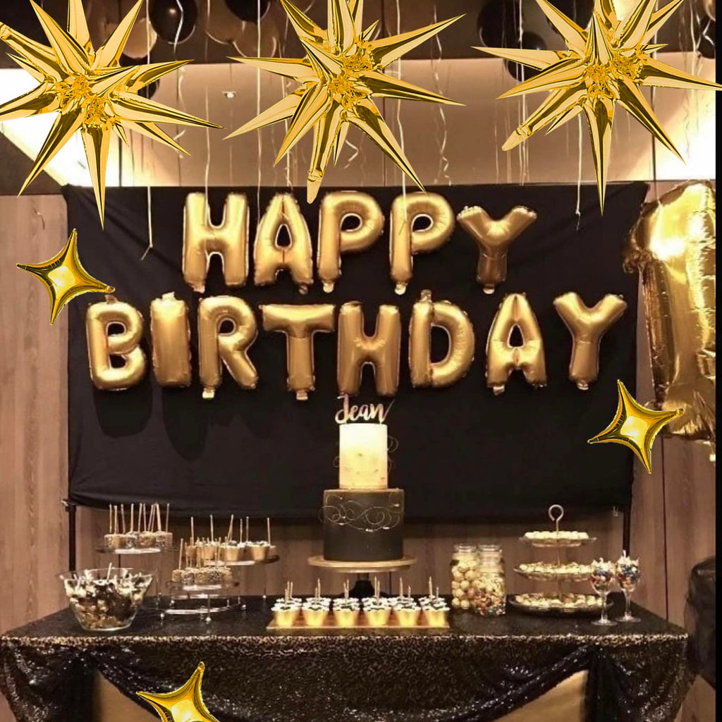 SONICEBUY Gold Star Foil Balloons Kit – 6 Large Explosion Balloons + 10 Small Four-Point Stars for Weddings & Parties
