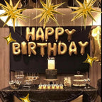 SONICEBUY Gold Star Foil Balloons Kit – 6 Large Explosion Balloons + 10 Small Four-Point Stars for Weddings & Parties