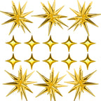 SONICEBUY Gold Star Foil Balloons Kit – 6 Large Explosion Balloons + 10 Small Four-Point Stars for Weddings & Parties