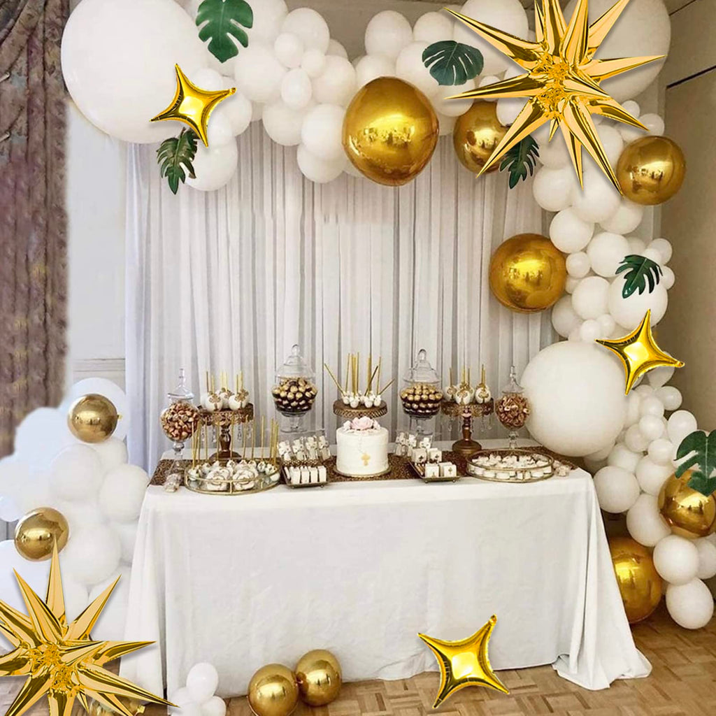 SONICEBUY Gold Star Foil Balloons Kit – 6 Large Explosion Balloons + 10 Small Four-Point Stars for Weddings & Parties