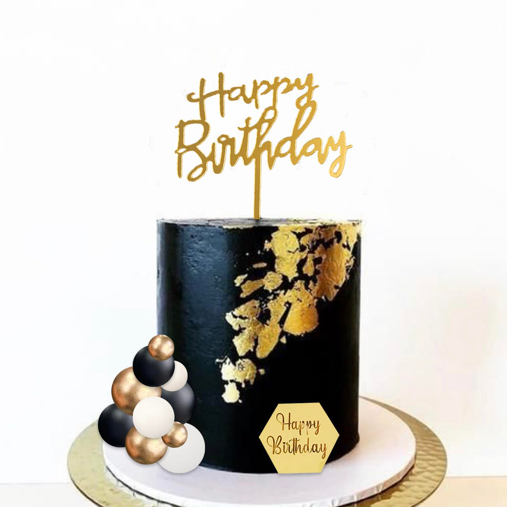 SONICEBUY 48Pcs Balls Cake Toppers – Black Gold White Balls, Acrylic Numbers 0-9, Happy Birthday Toppers