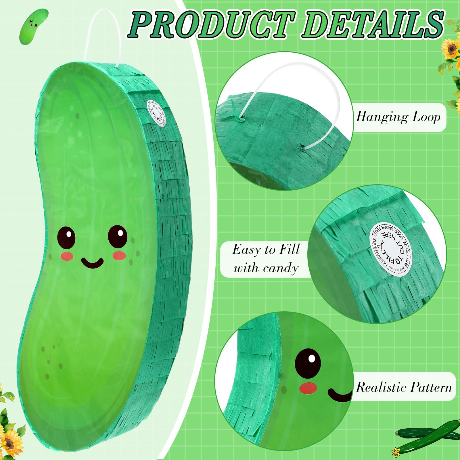 Sonwyoung Pickle Pinata – Kids Birthday Party Decor with Bat & Confetti