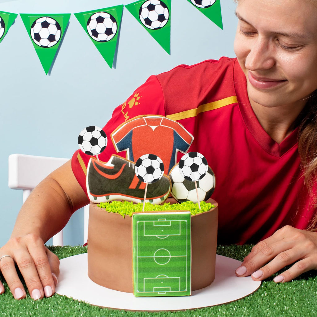 Sorcristy 48PCS Soccer Ball Cupcake Toppers – Sports Theme Football Cake Decorations