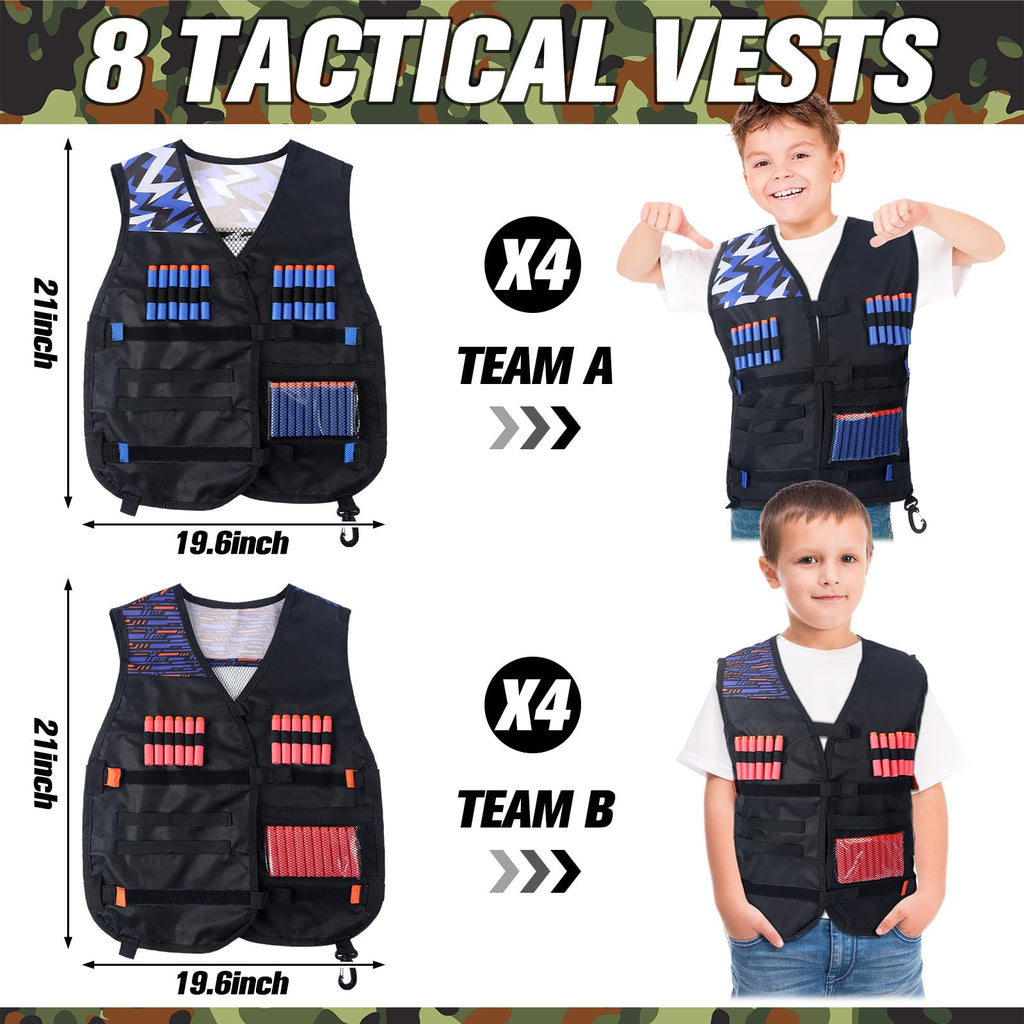 Sosation 8 Sets Kids Tactical Vest Kit — Nerf Party Accessories (Orange & Blue)