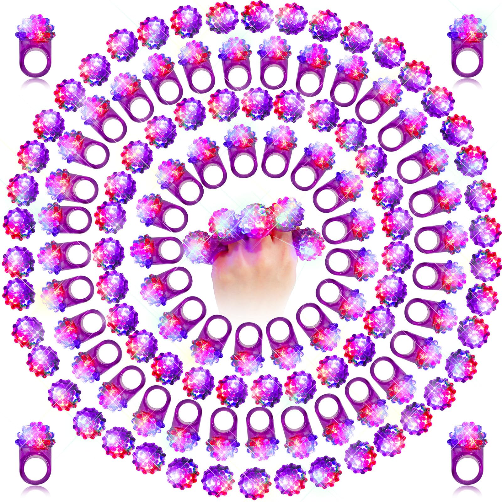 Sosation 100 Pcs Mardi Gras LED Light Up Rings – Flashing Purple Silicone Carnival Party Favors