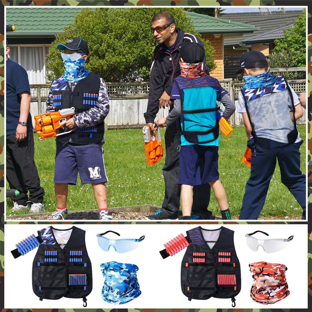 Sosation 8 Sets Kids Tactical Vest Kit — Nerf Party Accessories (Orange & Blue)