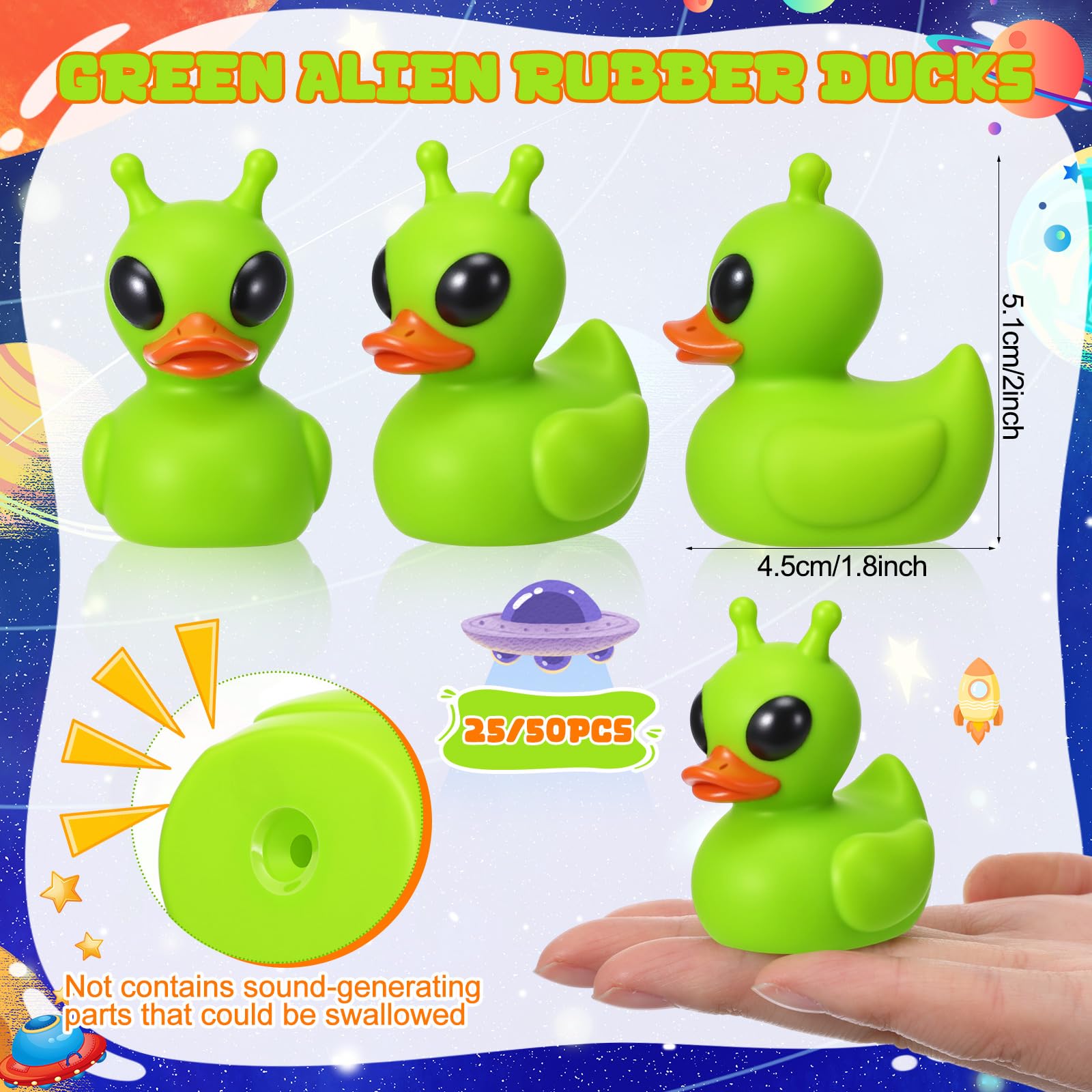 Sotiff 25 Pcs Green Alien Rubber Ducks – Space Theme Party Favors