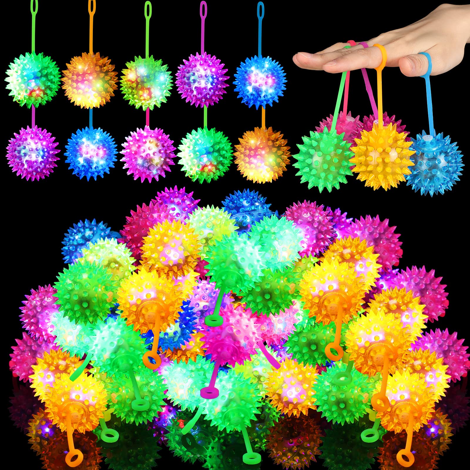 Sotiff 300 Pcs Light Up LED Spiked Bouncy Balls – Multicolor Party Favors