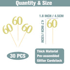 Sotpot 30PCS Gold Glitter 60th Birthday Cupcake Toppers – Cheers to 60 Years