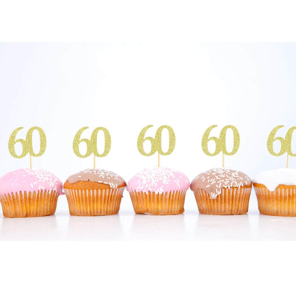 Sotpot 30PCS Gold Glitter 60th Birthday Cupcake Toppers – Cheers to 60 Years