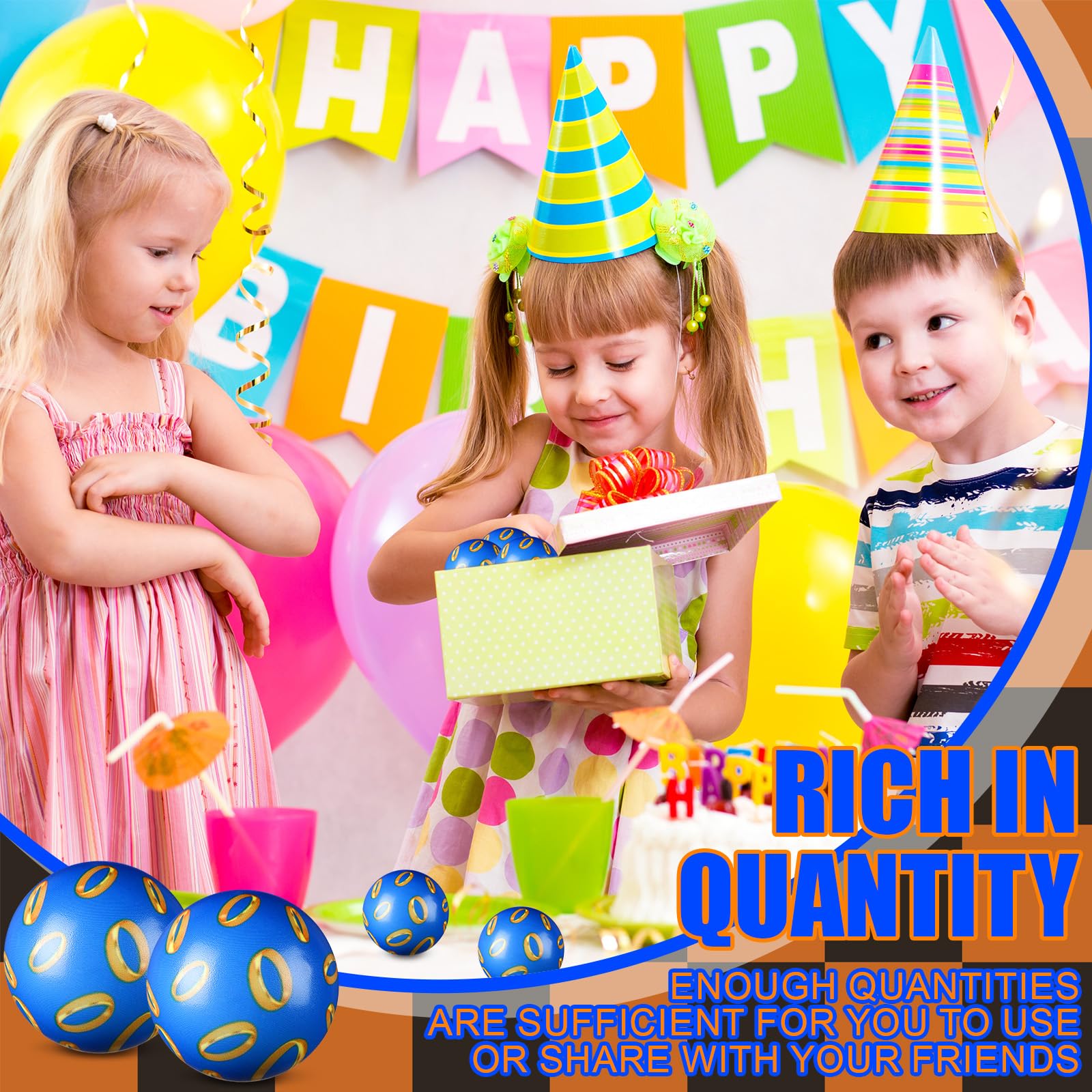 Soulchen 12-Pcs Blue & Golden Rings Stress Balls – Sensory Fidget Toys for Kids Party Favors