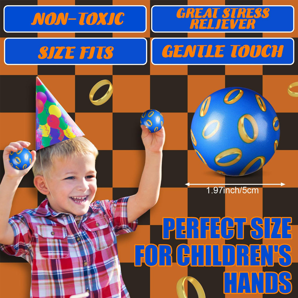 Soulchen 12-Pcs Blue & Golden Rings Stress Balls – Sensory Fidget Toys for Kids Party Favors