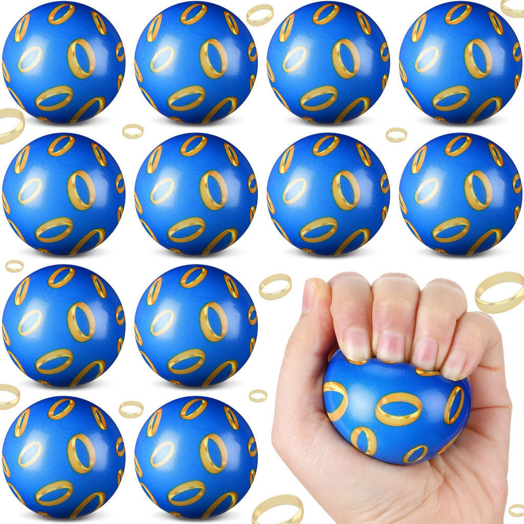 Soulchen 12-Pcs Blue & Golden Rings Stress Balls – Sensory Fidget Toys for Kids Party Favors