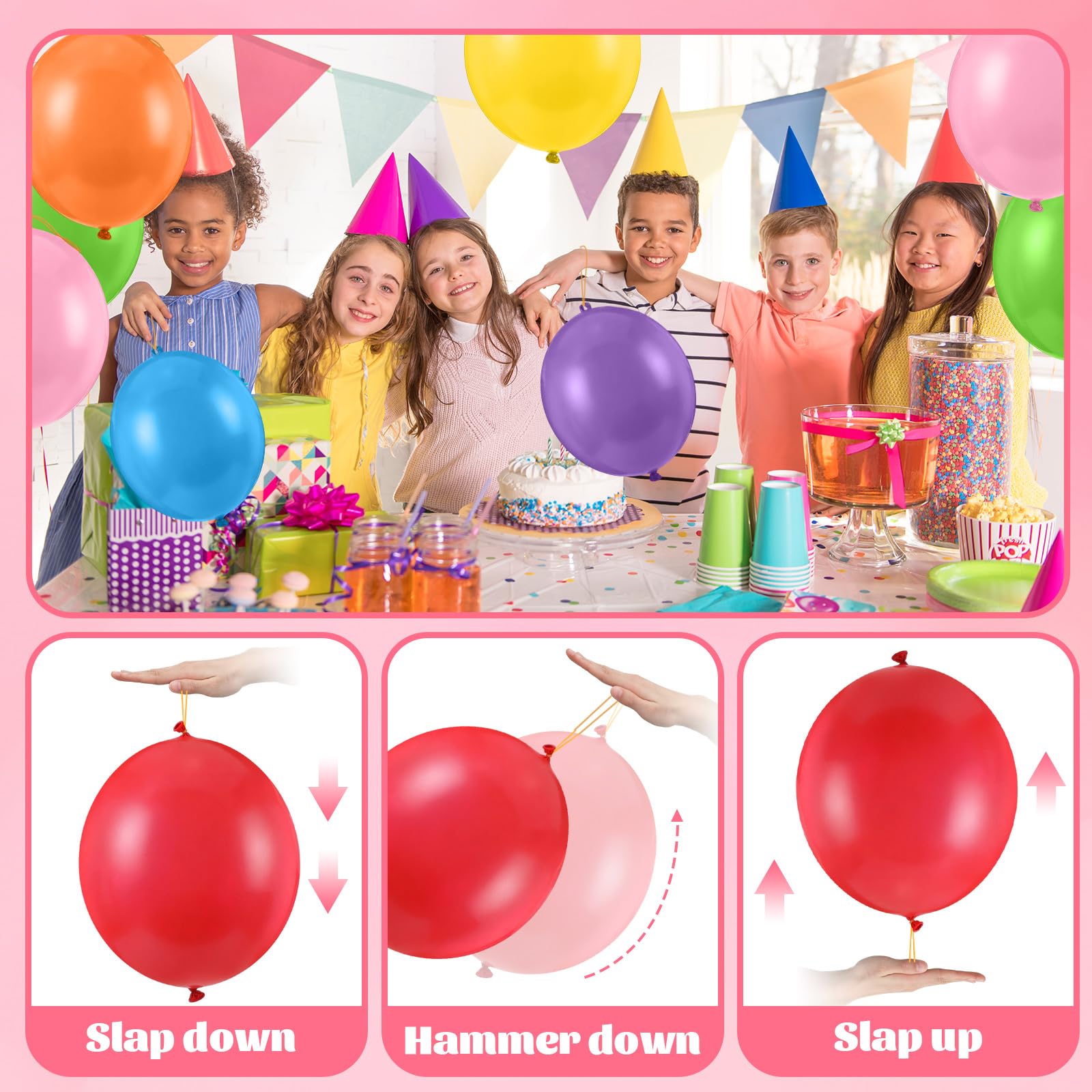 Soulchen 74-Piece Valentine’s Day Gift Set for Kids – Neon Punch Balloons, Cards & Ribbons