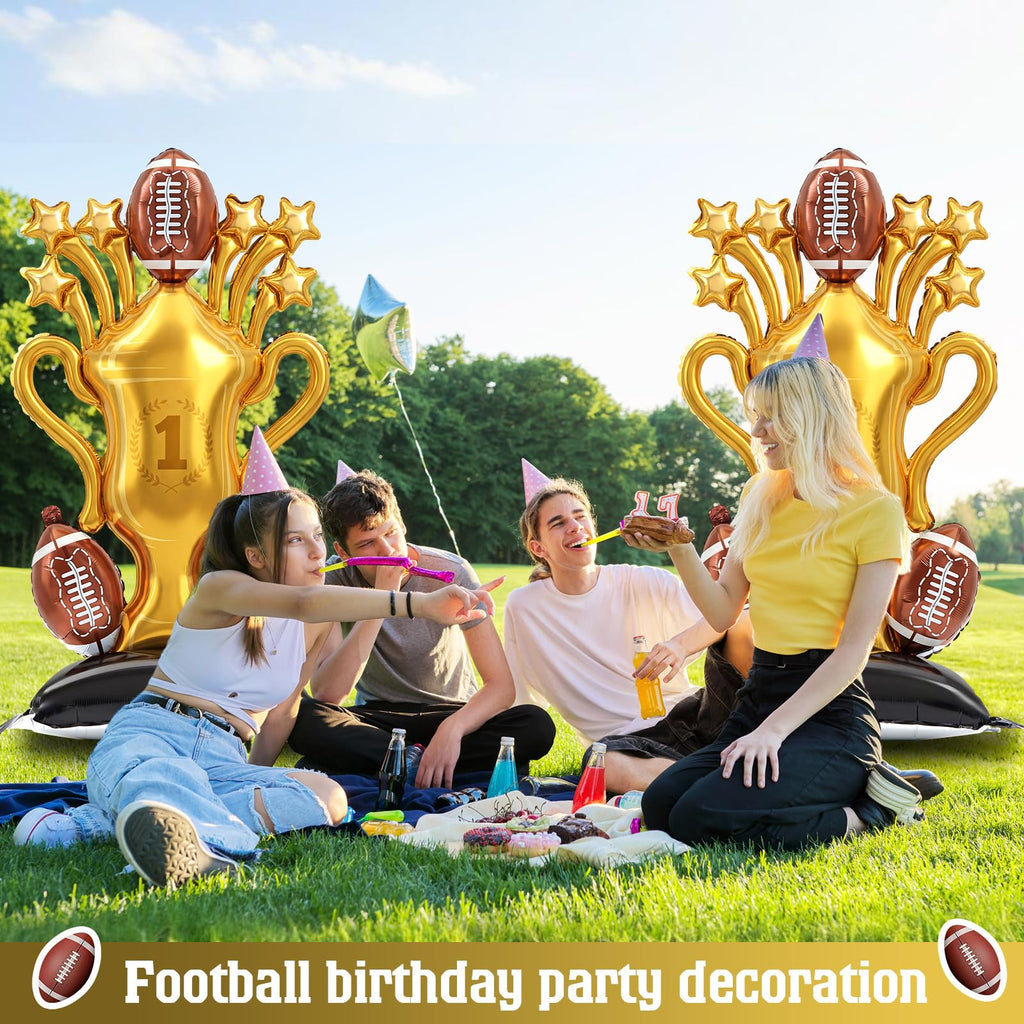 Soulchen 5 ft Giant Self-Standing Football Foil Balloons – 2 Pcs Trophy Base for Sports Birthday Decor
