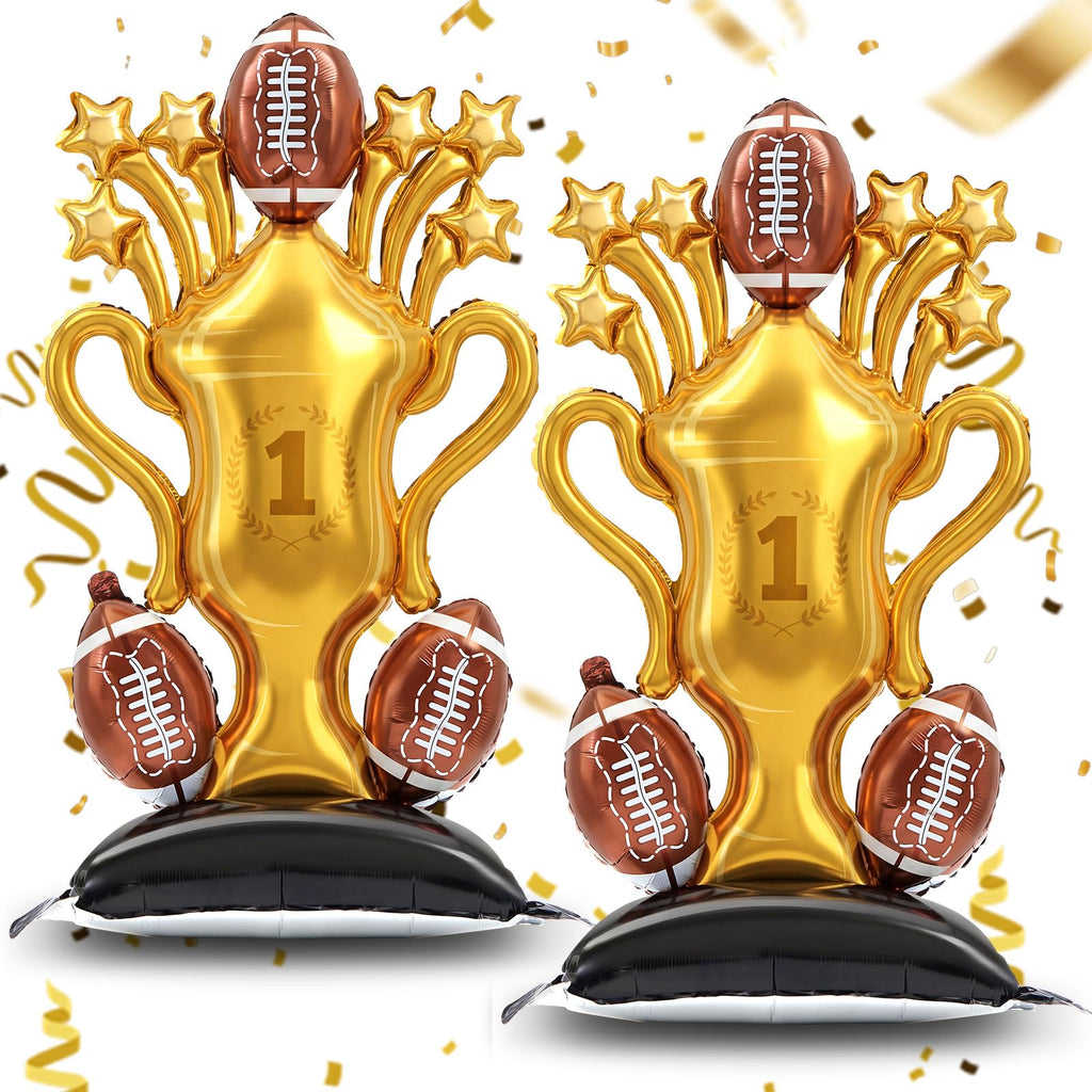 Soulchen 5 ft Giant Self-Standing Football Foil Balloons – 2 Pcs Trophy Base for Sports Birthday Decor