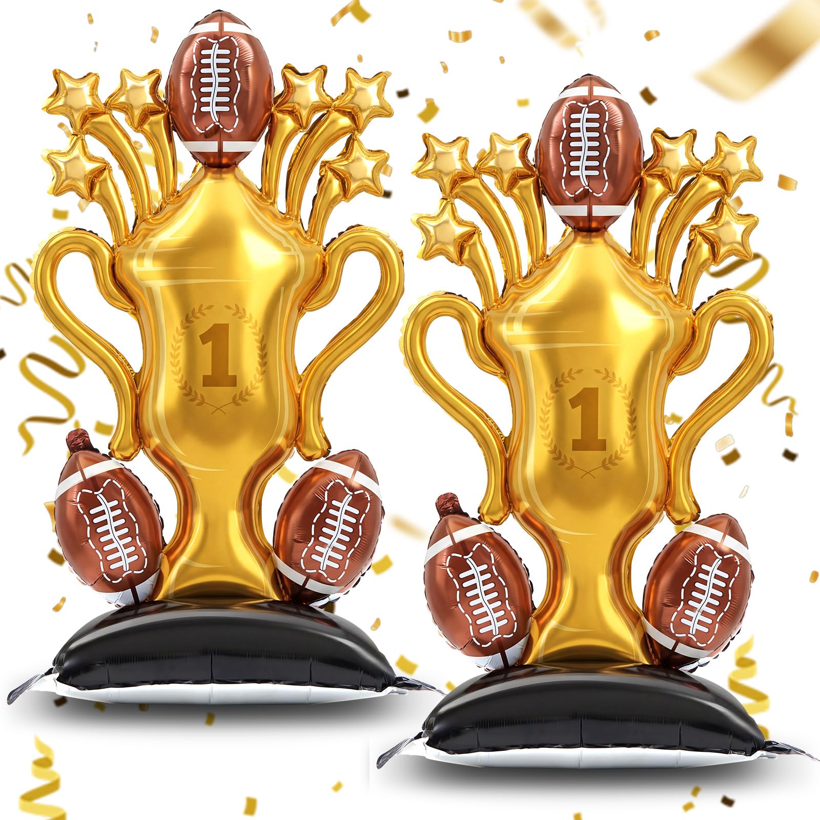 Soulchen 5 ft Giant Self-Standing Football Foil Balloons – 2 Pcs Trophy Base for Sports Birthday Decor