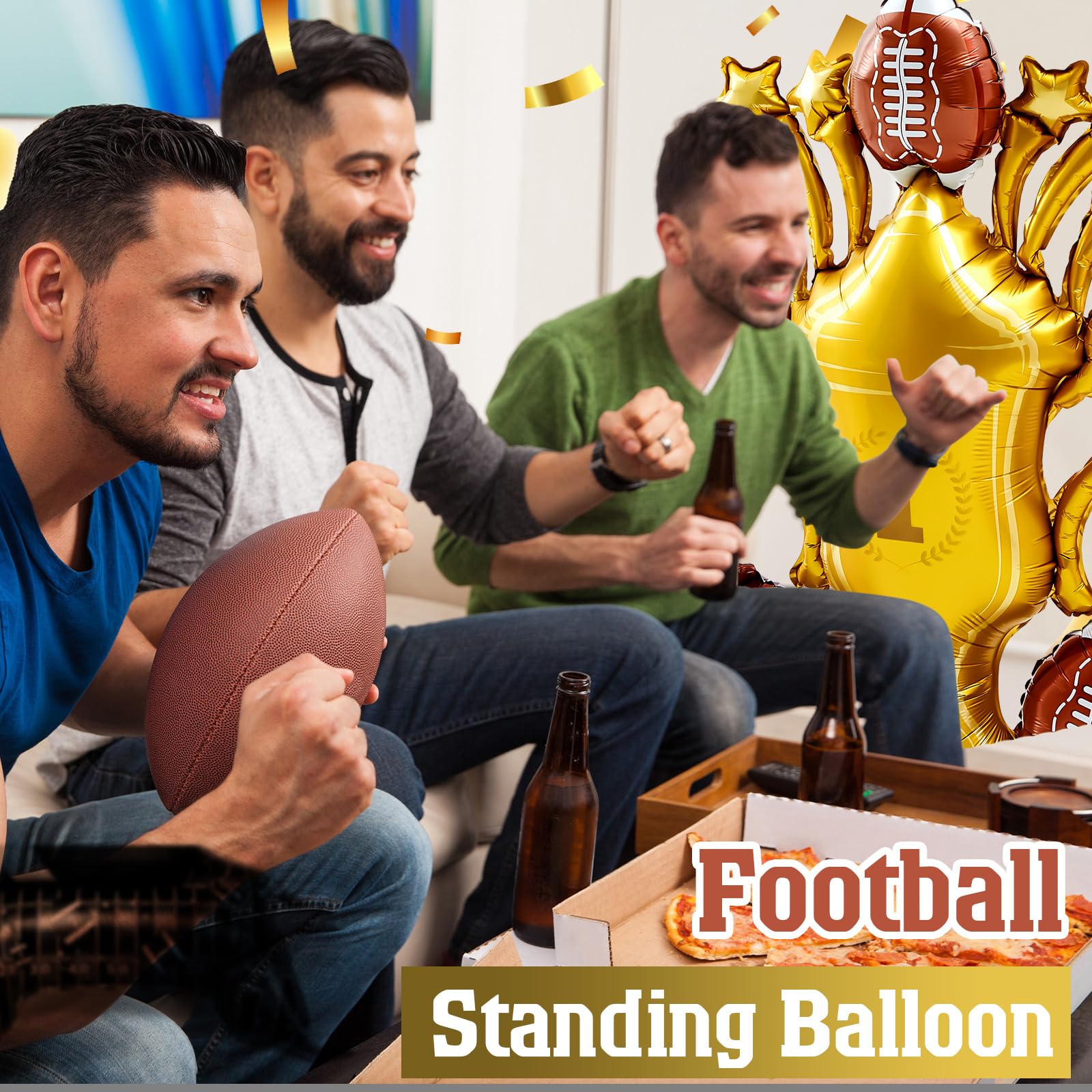 Soulchen 5 ft Giant Self-Standing Football Foil Balloons – 2 Pcs Trophy Base for Sports Birthday Decor