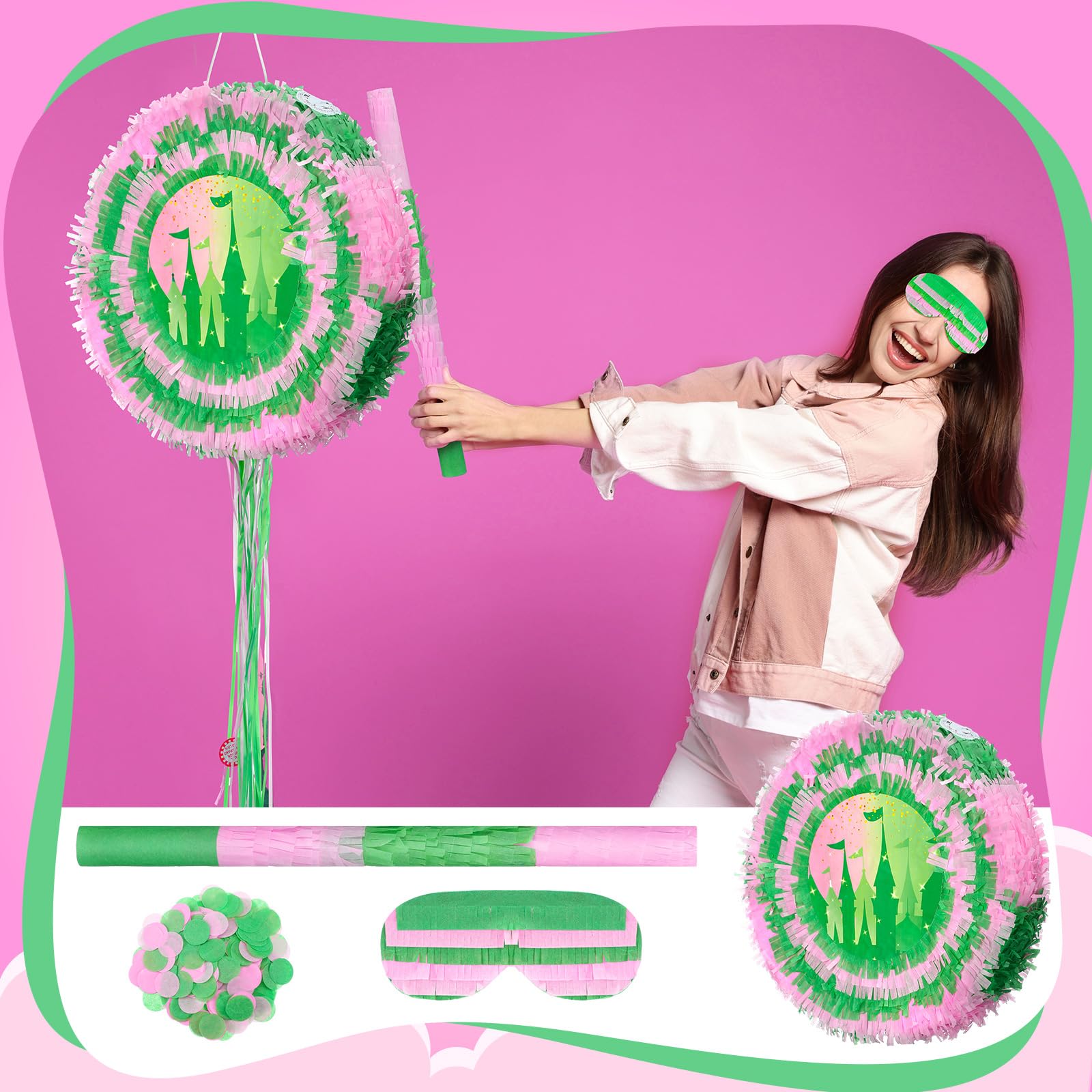 Soulchen Witch Pinata - 14.2 inch Pink & Green Round Pinata – Party Decor