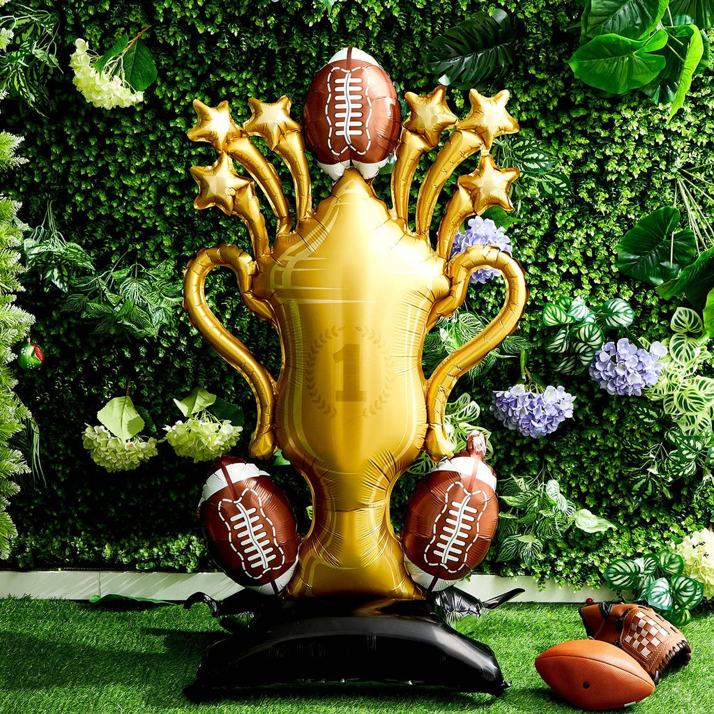 Soulchen 5 ft Giant Self-Standing Football Foil Balloons – 2 Pcs Trophy Base for Sports Birthday Decor