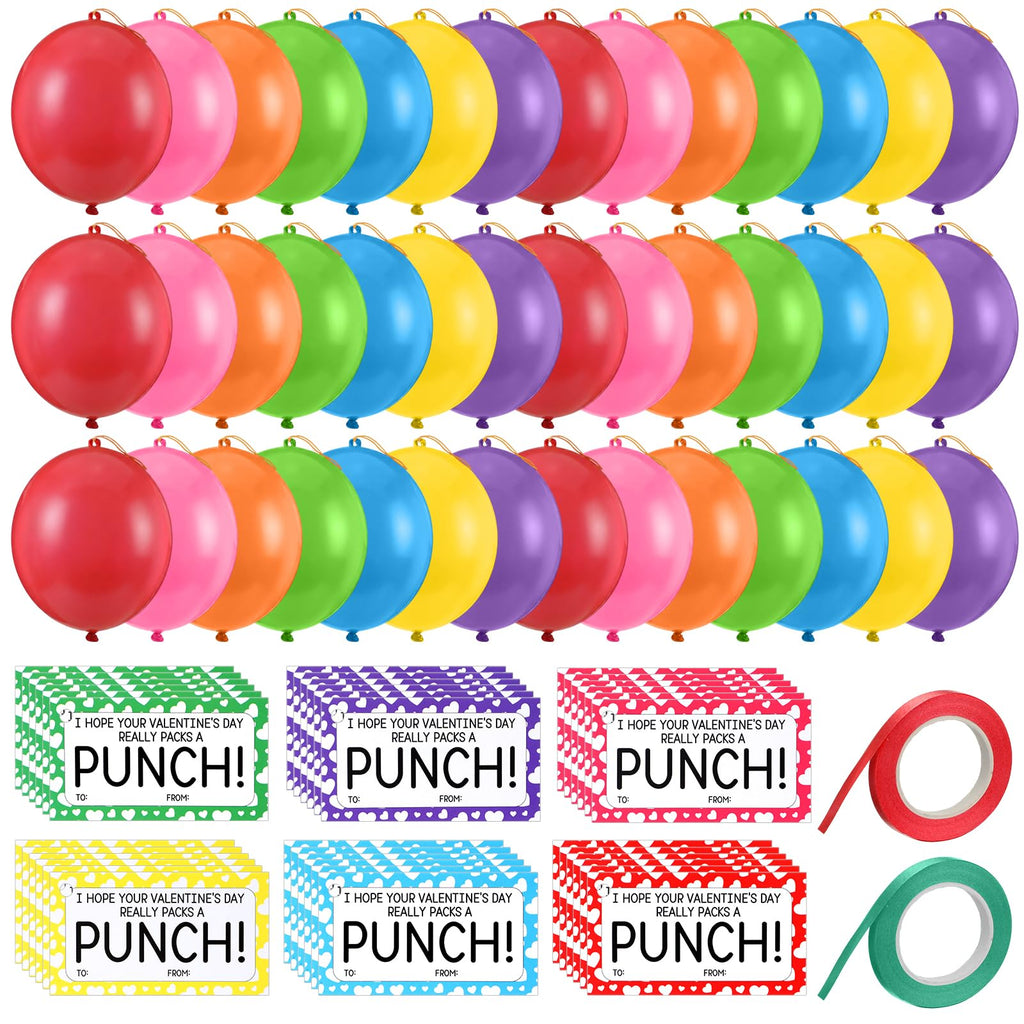 Soulchen 74-Piece Valentine’s Day Gift Set for Kids – Neon Punch Balloons, Cards & Ribbons