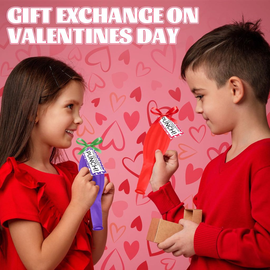 Soulchen 74-Piece Valentine’s Day Gift Set for Kids – Neon Punch Balloons, Cards & Ribbons