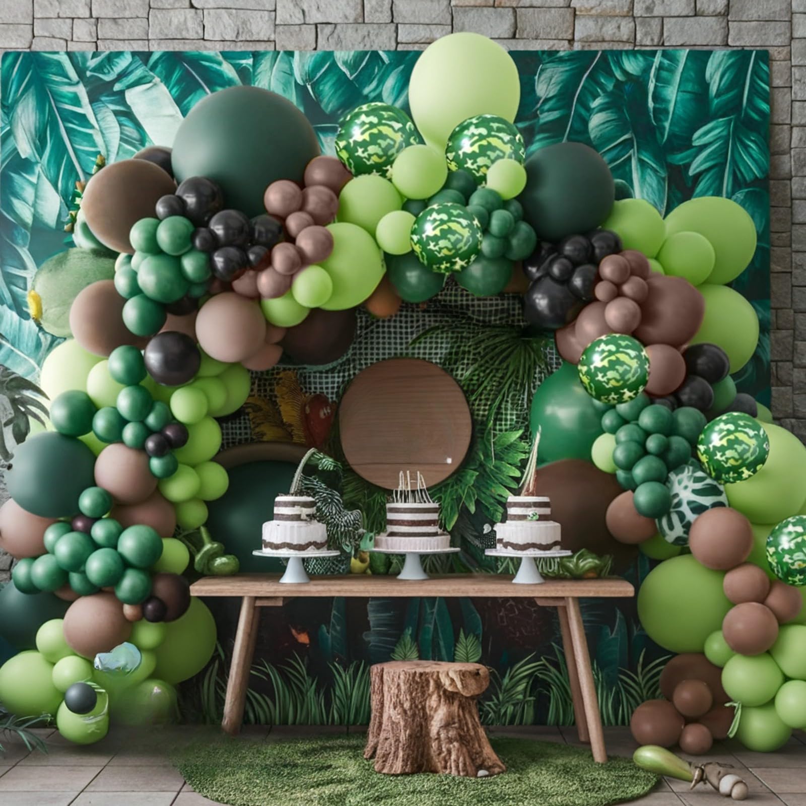 Sowide Camouflage Balloons – 50Pcs 12in Green, Brown, Black, Avocado & Camo for Dino Jungle Theme Parties