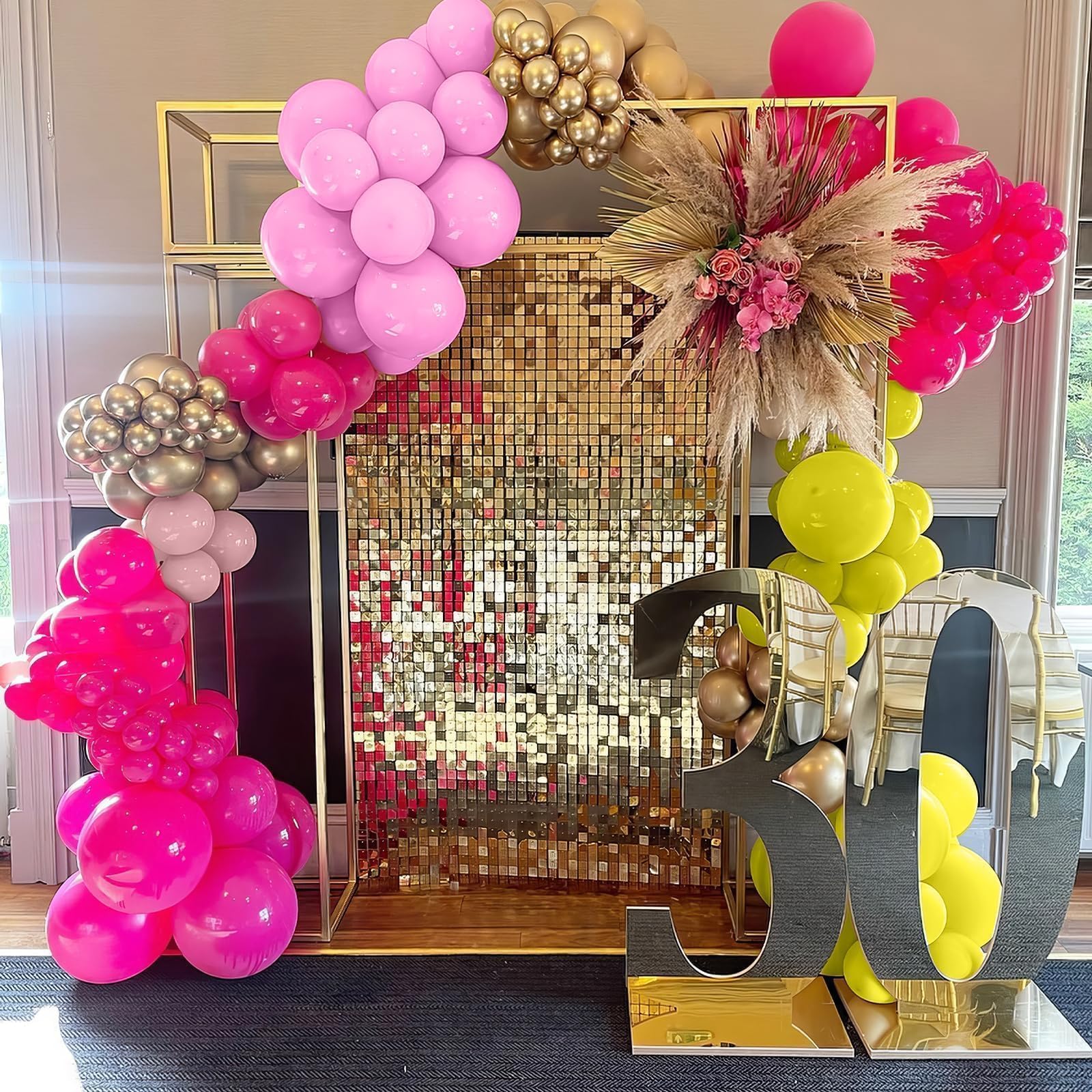 Sowide Yellow Pink Balloon Kit - 60pcs, 12in Balloons with Metallic Gold for Parties