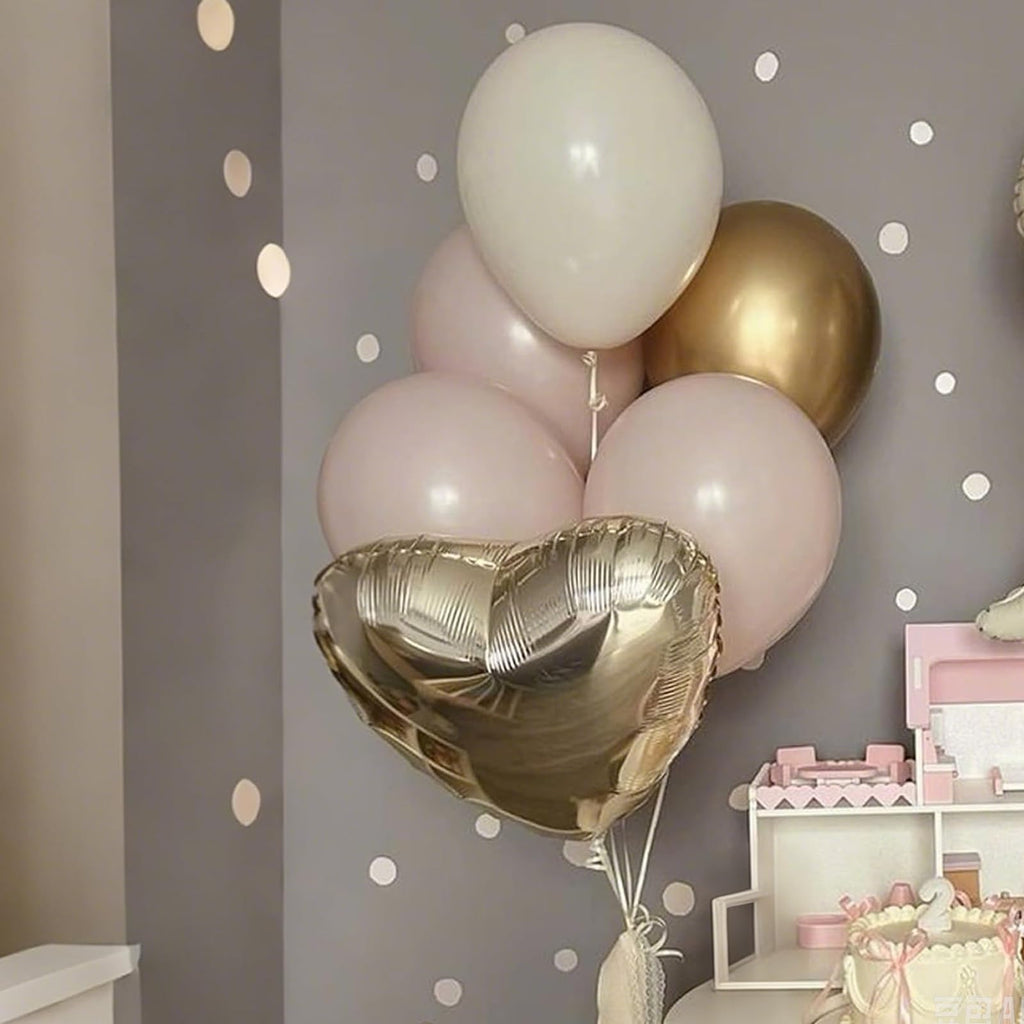 Champagne Gold Cream Heart Balloons – Sowide 12pc, 18" Beige Foil Heart Decor for Weddings & Celebrations