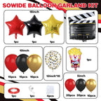 Sowide Movie Night Balloon Garland Arch Kit – Red, Black & Gold with Clapperboard & Star Foil Balloons
