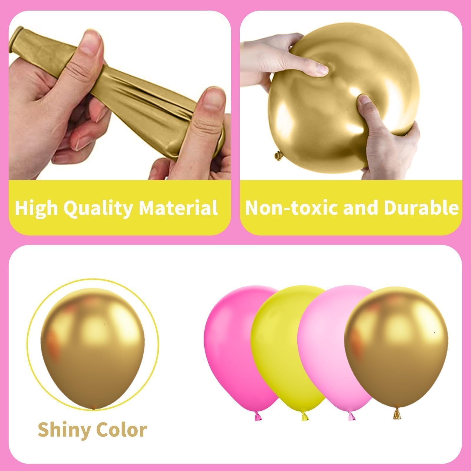 Sowide Yellow Pink Balloon Kit - 60pcs, 12in Balloons with Metallic Gold for Parties
