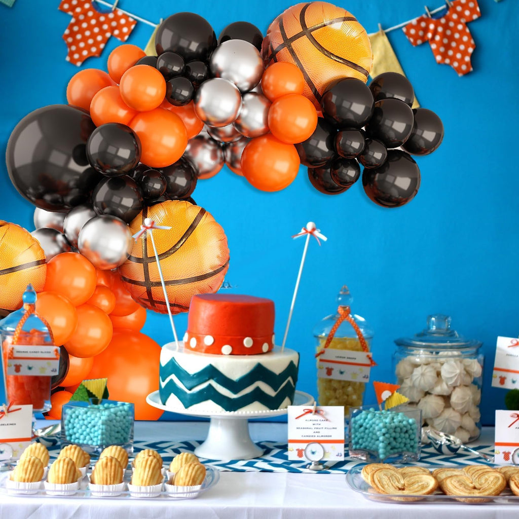 Sowide Basketball Balloons Garland Kit – Orange, Black & Silver Metallic Balloons