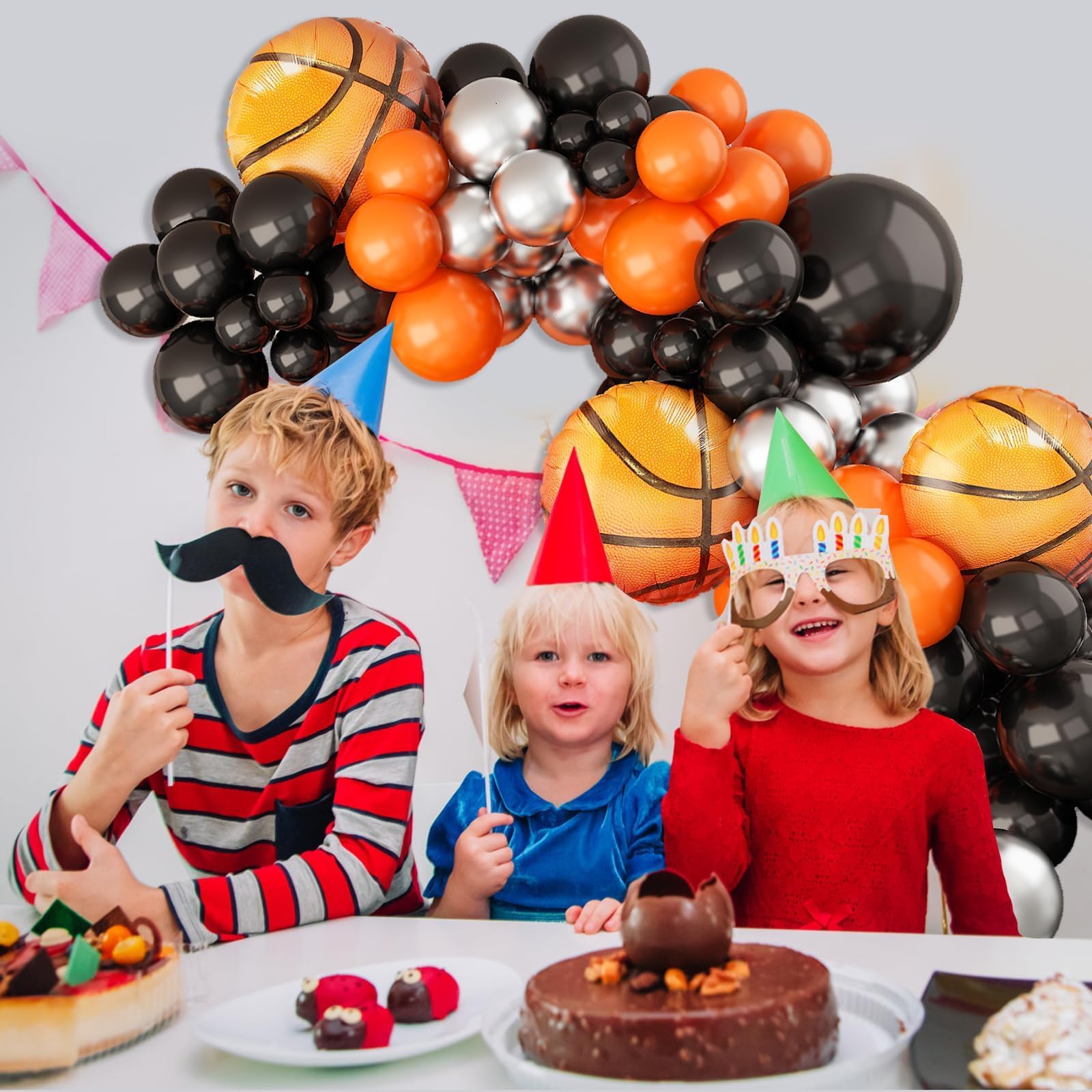 Sowide Basketball Balloons Garland Kit – Orange, Black & Silver Metallic Balloons