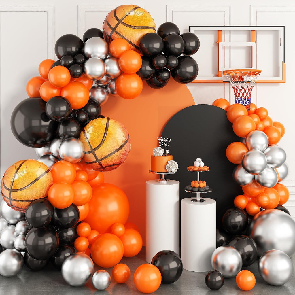 Sowide Basketball Balloons Garland Kit – Orange, Black & Silver Metallic Balloons