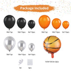 Sowide Basketball Balloons Garland Kit – Orange, Black & Silver Metallic Balloons