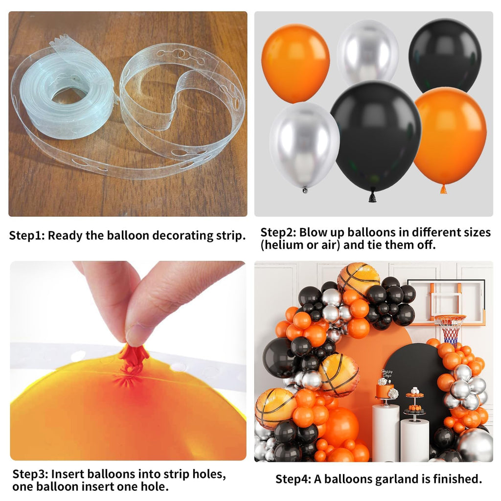 Sowide Basketball Balloons Garland Kit – Orange, Black & Silver Metallic Balloons