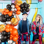 Sowide Basketball Balloons Garland Kit – Orange, Black & Silver Metallic Balloons