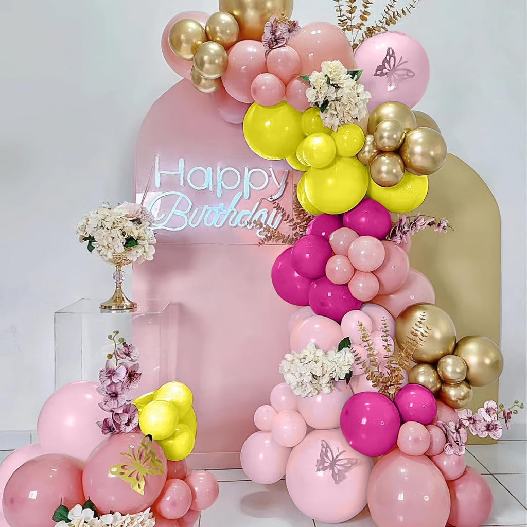 Sowide Yellow Pink Balloon Kit - 60pcs, 12in Balloons with Metallic Gold for Parties