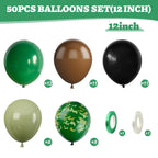 Sowide Camouflage Balloons – 50Pcs 12in Green, Brown, Black, Avocado & Camo for Dino Jungle Theme Parties