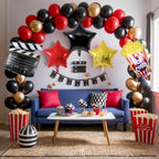 Sowide Movie Night Balloon Garland Arch Kit – Red, Black & Gold with Clapperboard & Star Foil Balloons