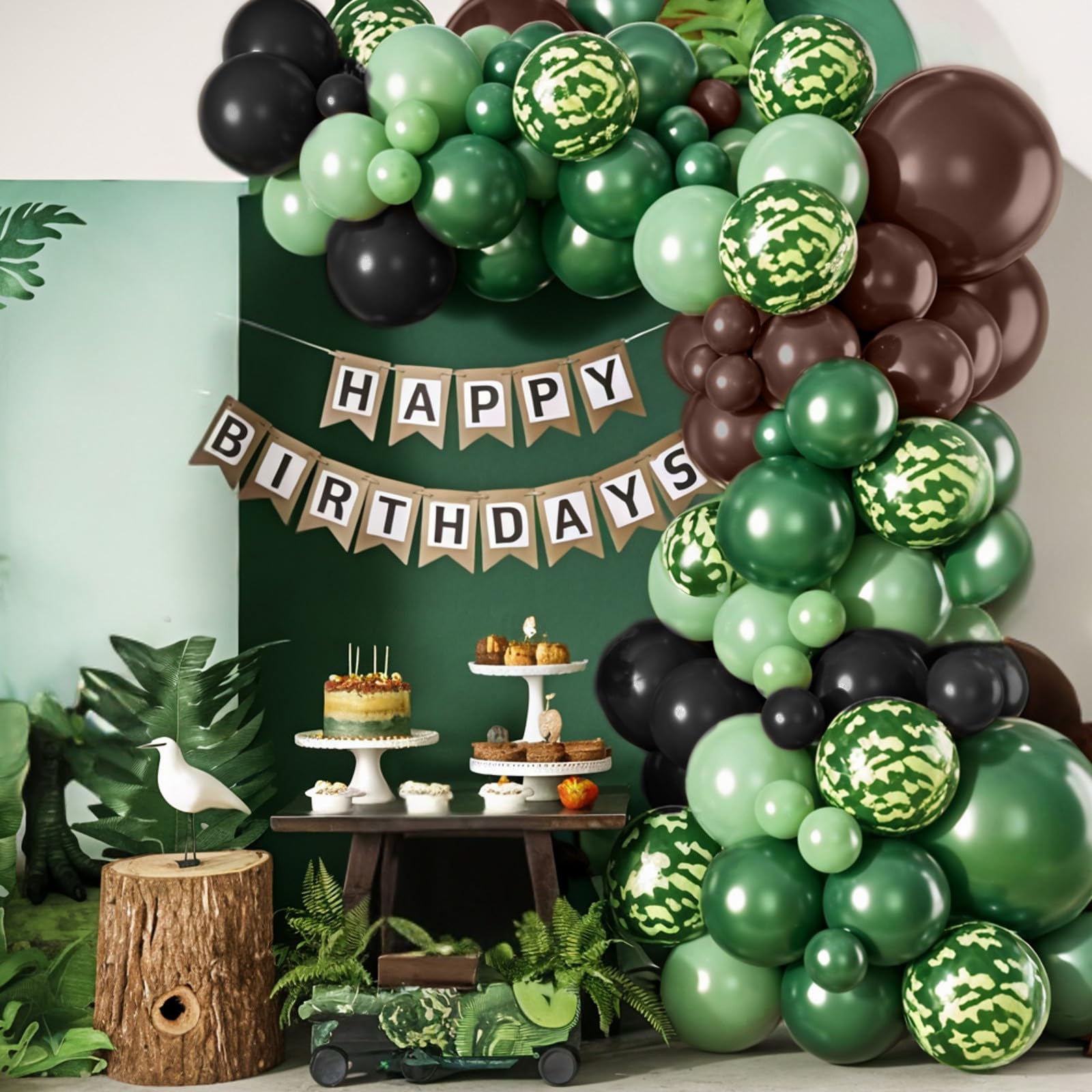 Sowide Camouflage Balloons – 50Pcs 12in Green, Brown, Black, Avocado & Camo for Dino Jungle Theme Parties