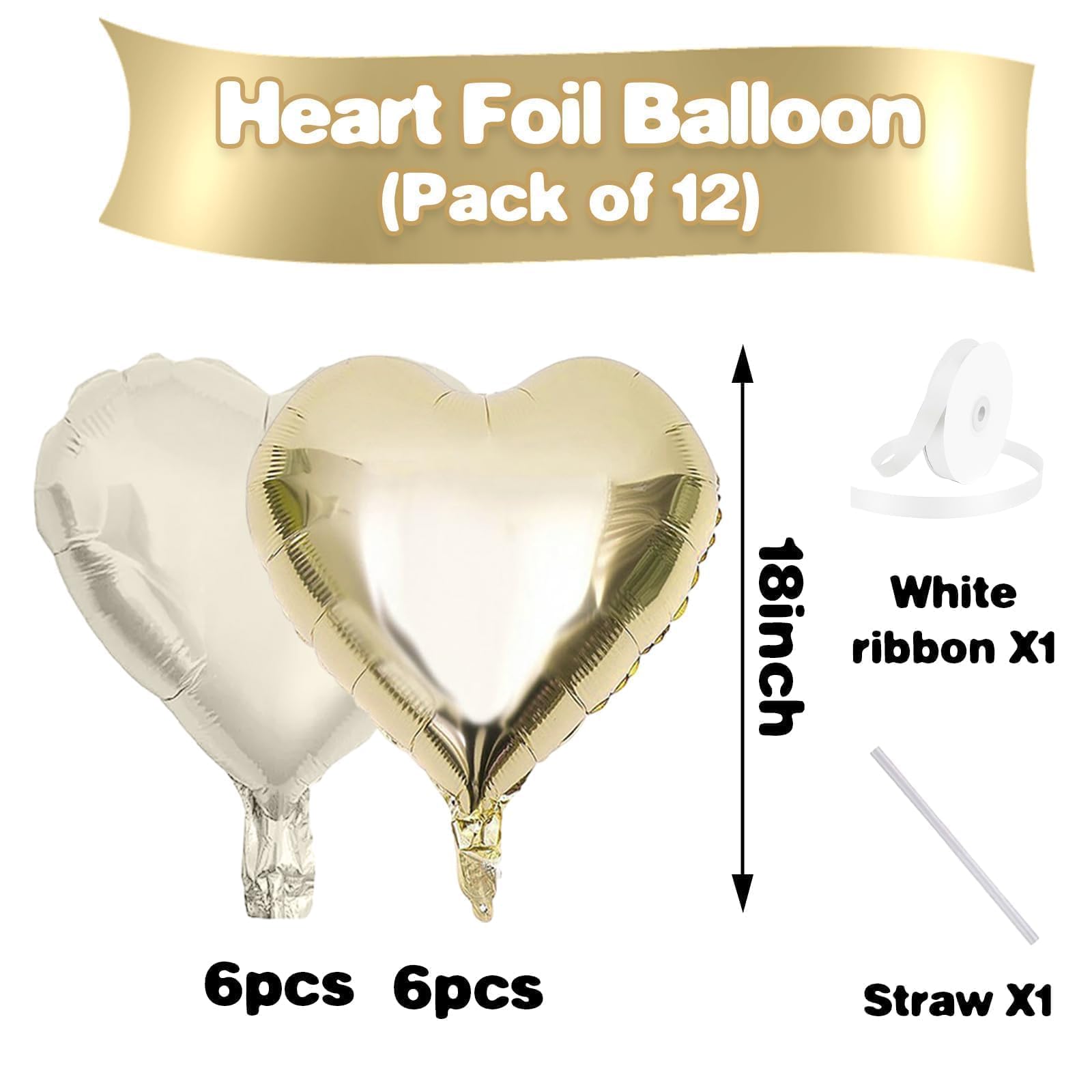 Champagne Gold Cream Heart Balloons – Sowide 12pc, 18" Beige Foil Heart Decor for Weddings & Celebrations