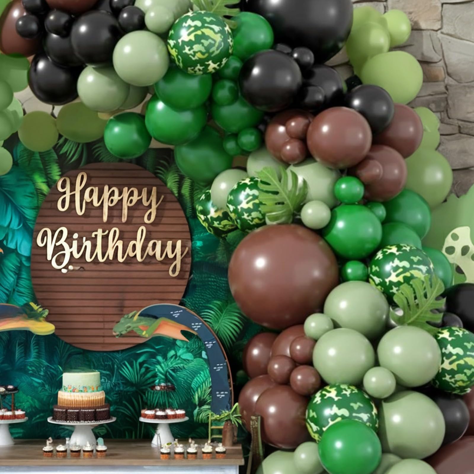 Sowide Camouflage Balloons – 50Pcs 12in Green, Brown, Black, Avocado & Camo for Dino Jungle Theme Parties